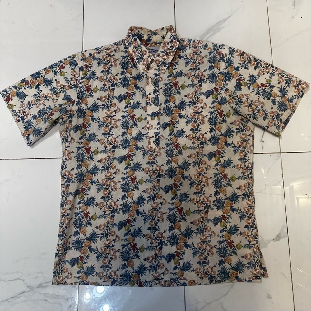 Reyn Spooner Shirt Mens L Hawaiian Reverse Print Aloha Pineapple Floral